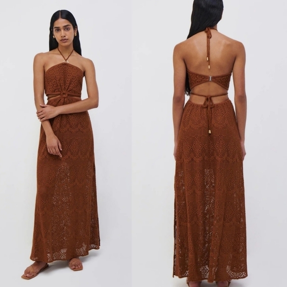 Jonathan Simkhai Swim Georgiana Crochet Cover-up Dress in Coffee XS NWT - Picture 1 of 16